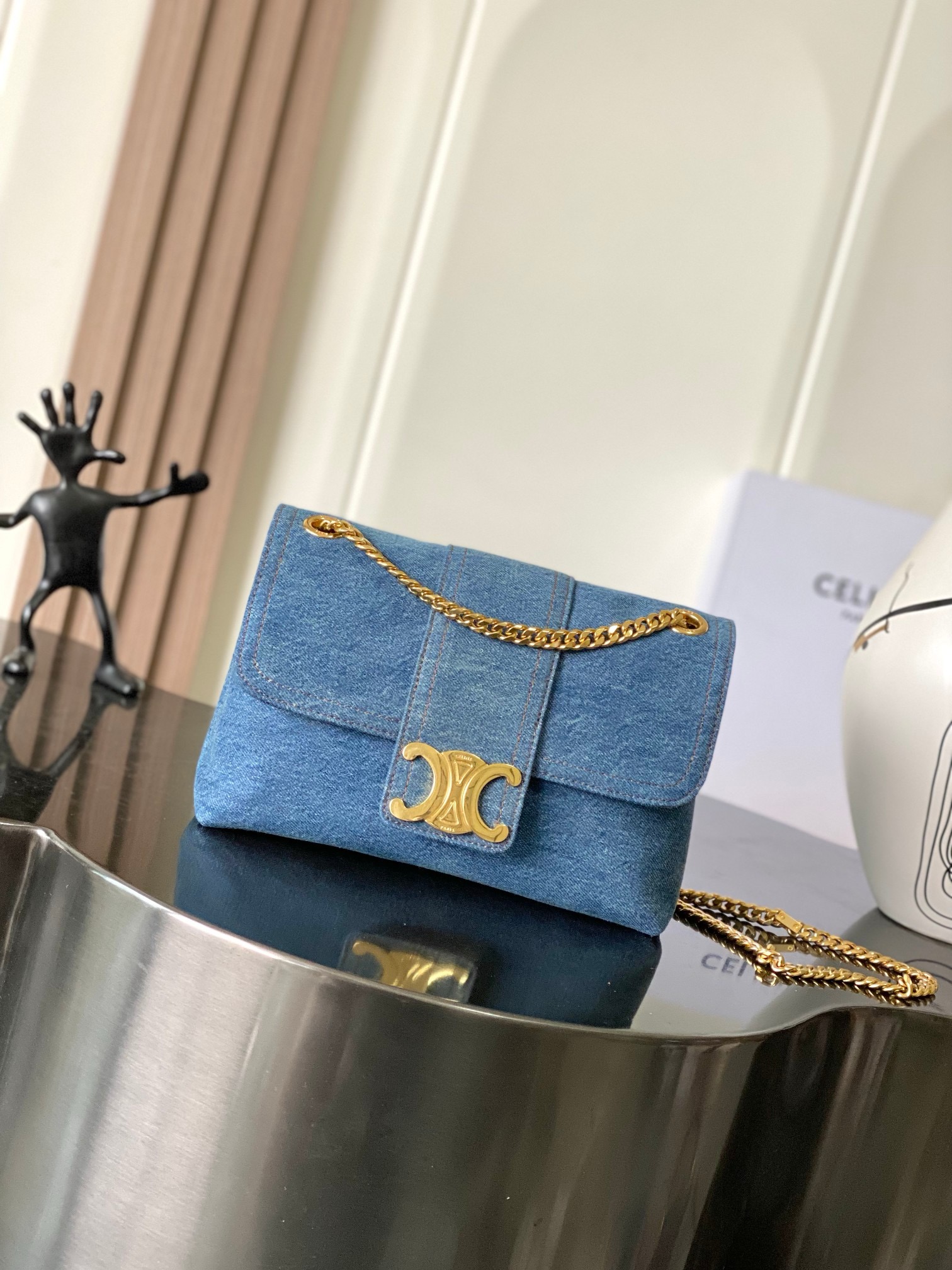Celine TEEN CELINE VICTOIRE BAG IN Denim 116593 blue