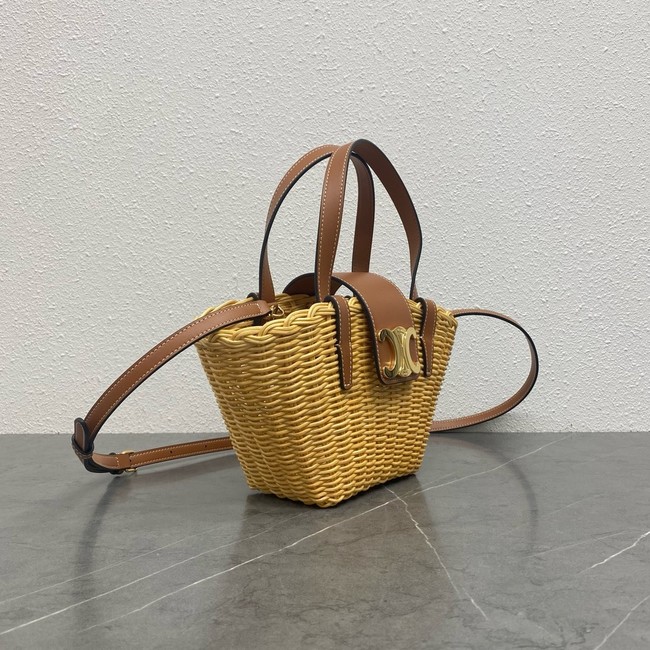 Celine TEEN COUFFIN IN WICKER AND NATURAL CALFSKIN 116572 NATURAL & TAN