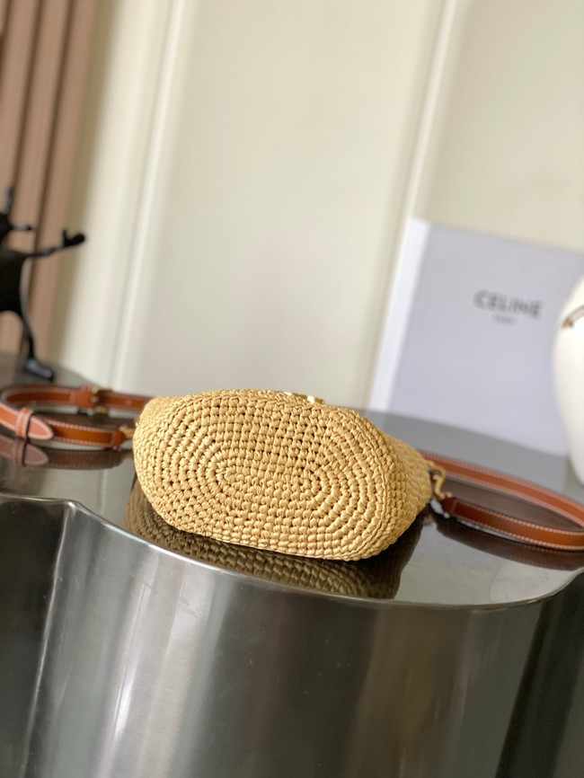 Celine SMALL LOUISE BUCKET IN RAFFIA AND CALFSKIN A119173 NATURAL & TAN