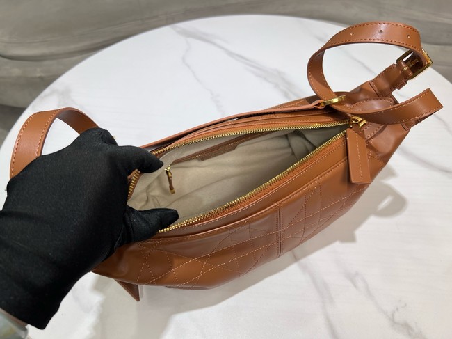 Dior Small D-Journey Bag in Crinkled Calfskin M2416UNUO Brown Flat Macrocannage