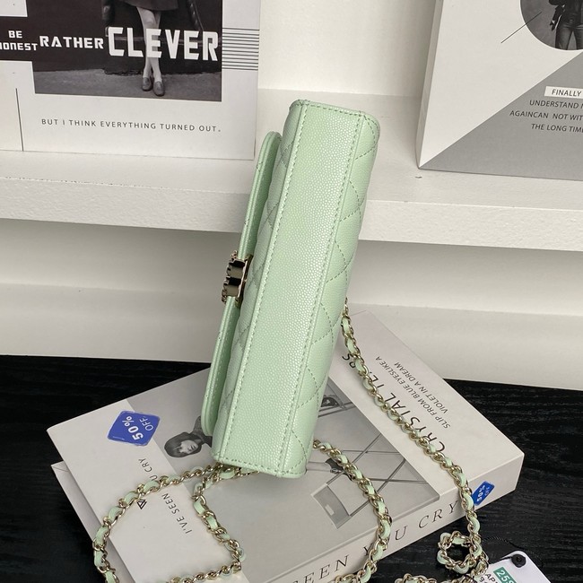 Chanel MINI FLAP BAG CLUTCH WITH CHAIN Gold-Tone Metal AP3238 light green