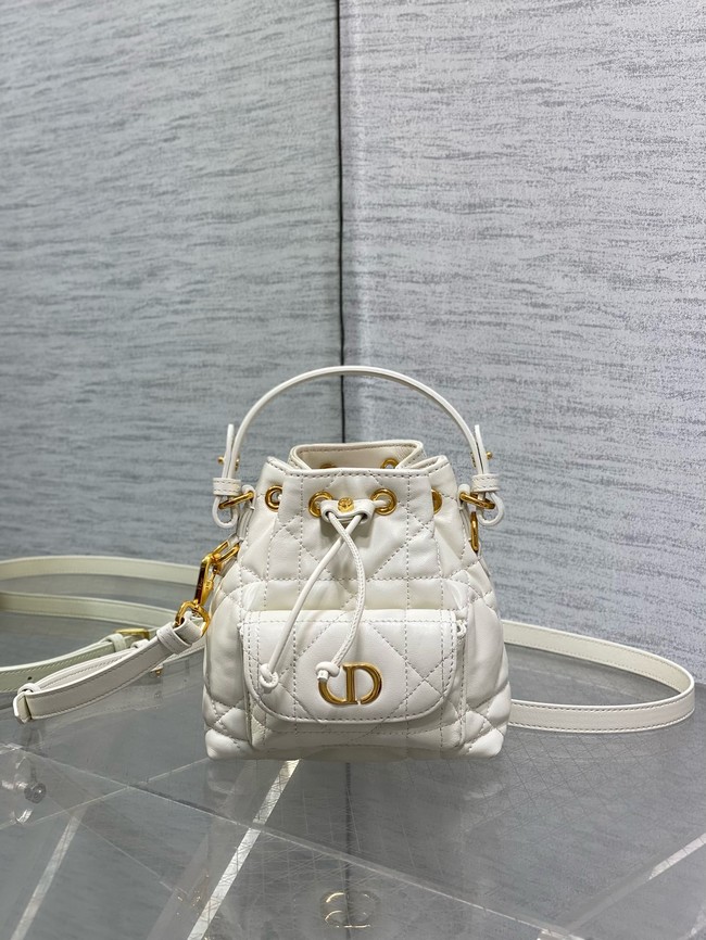 Dior Caro Nano Bucket Bag Macrocannage Lambskin S5250 white