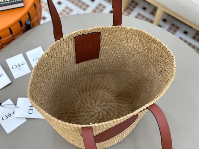 CHLOE Woven Raffia Slit Mini Tote Bag 11265 brown