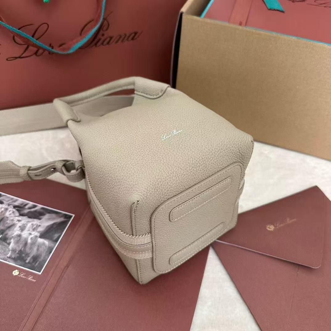 Loro Piana Bale Micro Grain Leather Crossbody Bag 60220 Light Mastic