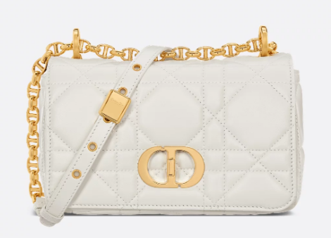 Small Soft Dior Caro Bag Macrocannage Lambskin M9252UHPA Latte