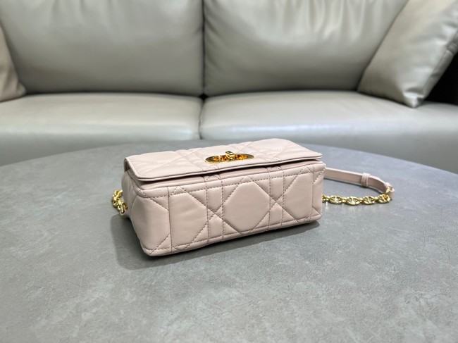 Small Soft Dior Caro Bag Macrocannage Lambskin M9252UHPA Powder Pink