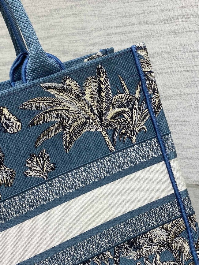 Dioriviera Medium Dior Book Tote Celestial Drak Blue Toile de Jouy Palms Embroidery M1296ZEZG