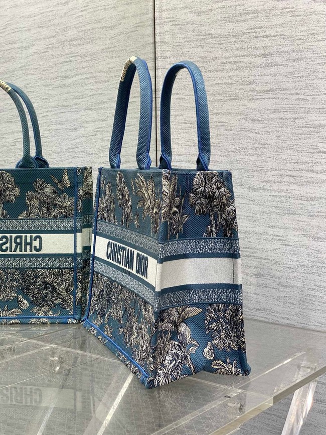 Dioriviera Medium Dior Book Tote Celestial Drak Blue Toile de Jouy Palms Embroidery M1296ZEZG