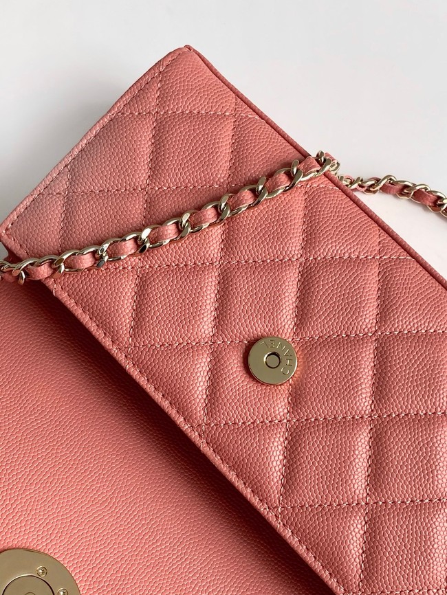 Chanel MINI FLAP BAG CLUTCH WITH CHAIN Gold-Tone Metal AP3238 Peach blossom pink