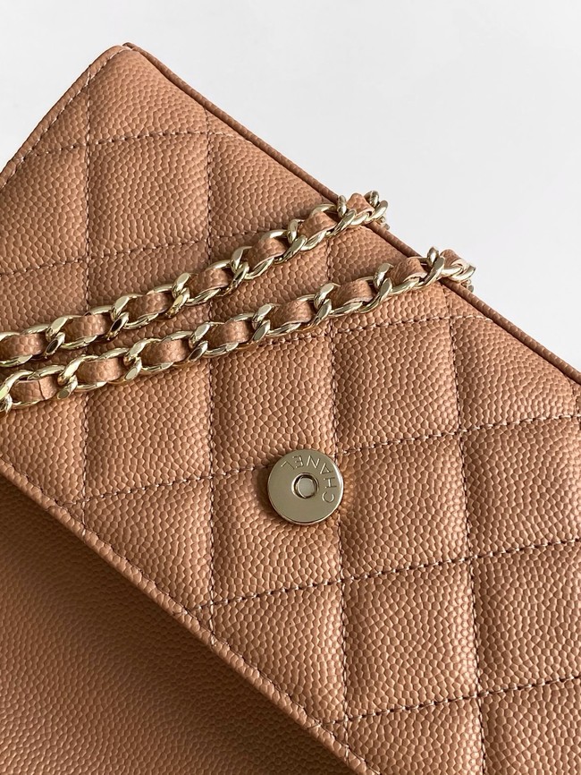 Chanel MINI FLAP BAG CLUTCH WITH CHAIN Gold-Tone Metal AP3238 brown