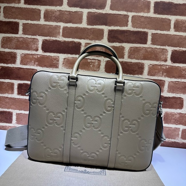 Gucci Jumbo GG Leather Briefcase 658573  gray