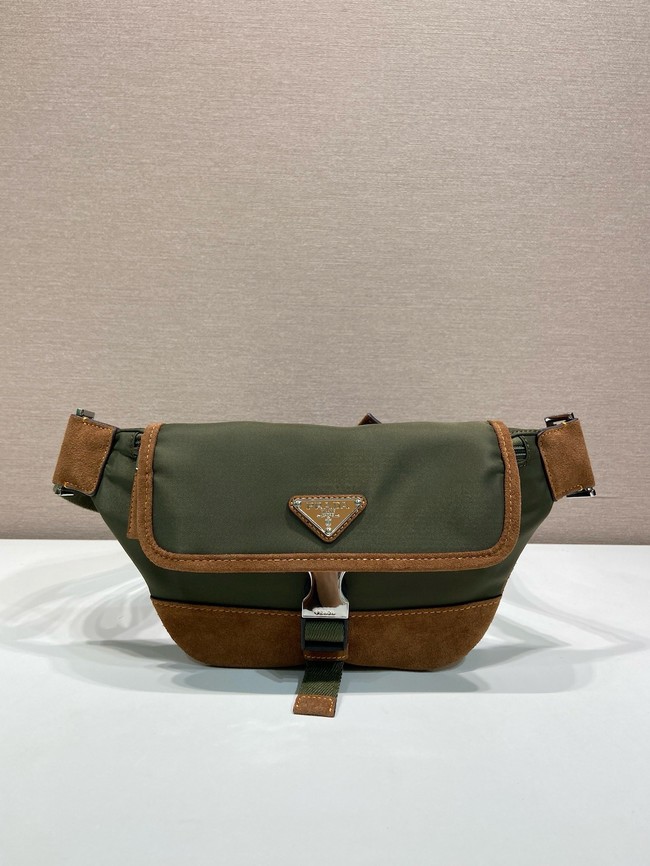 Prada Re-Nylon and suede belt bag 2VH176 Musk Green