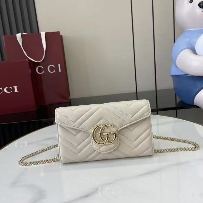 Gucci GG Marmont Wallet on chain 474575 White&Light Gold-Tone
