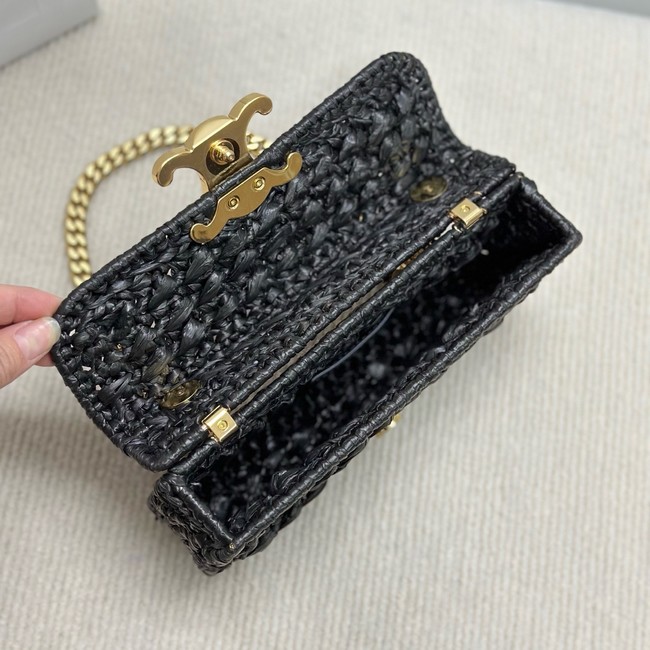Celine CHAIN SHOULDER BAG CLAUDE IN RAFFIA EFFECT TEXTILE 112252 black 