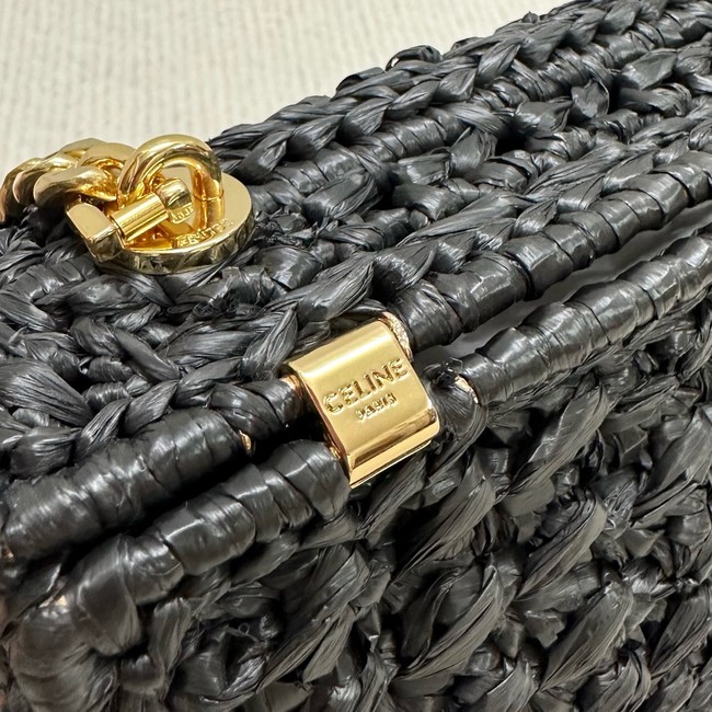 Celine CHAIN SHOULDER BAG CLAUDE IN RAFFIA EFFECT TEXTILE 112252 black 