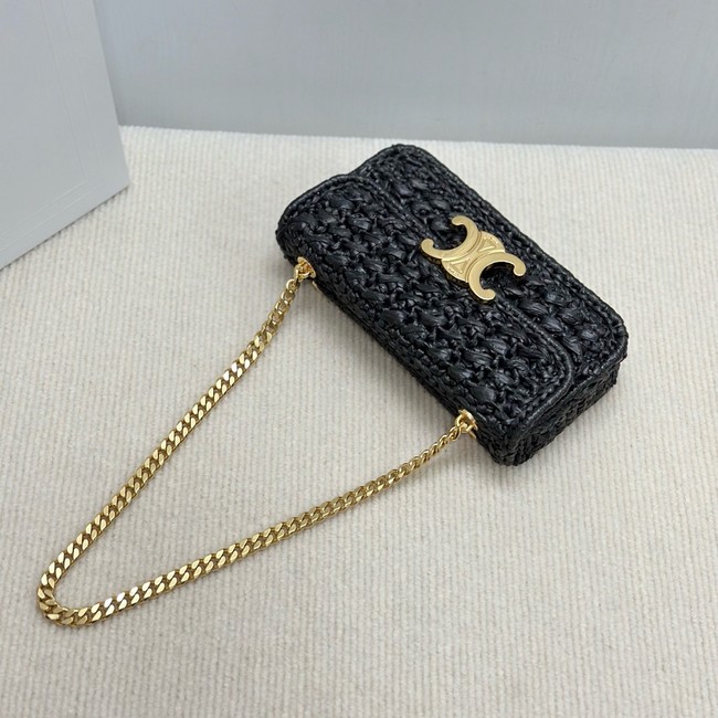 Celine CHAIN SHOULDER BAG CLAUDE IN RAFFIA EFFECT TEXTILE 112252 black 