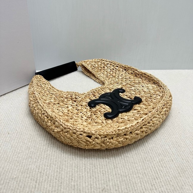 celine classic panier HOBO BAG IN Raffia and Calfskin 112772 NATURAL / BLACK