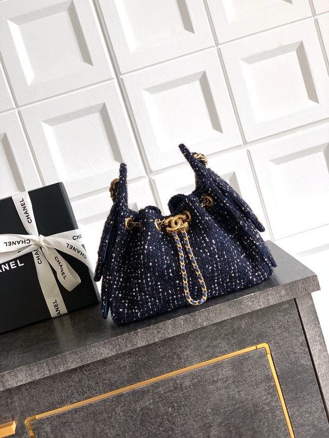 CHANEL 25 MINI HANDBAG Woolen tweed AS5631 dark blue
