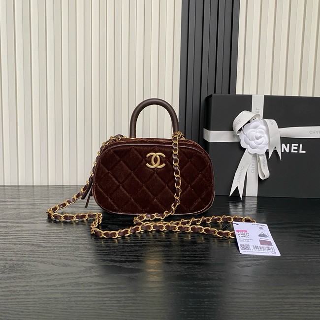 Chanel Velvet Mini Bowling Bag AS5572 Dark Brown