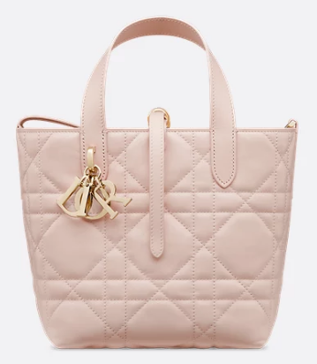 Small Dior Toujours Vertical Tote Bag M2835OSNW Powder Pink Macrocannage Calfskin