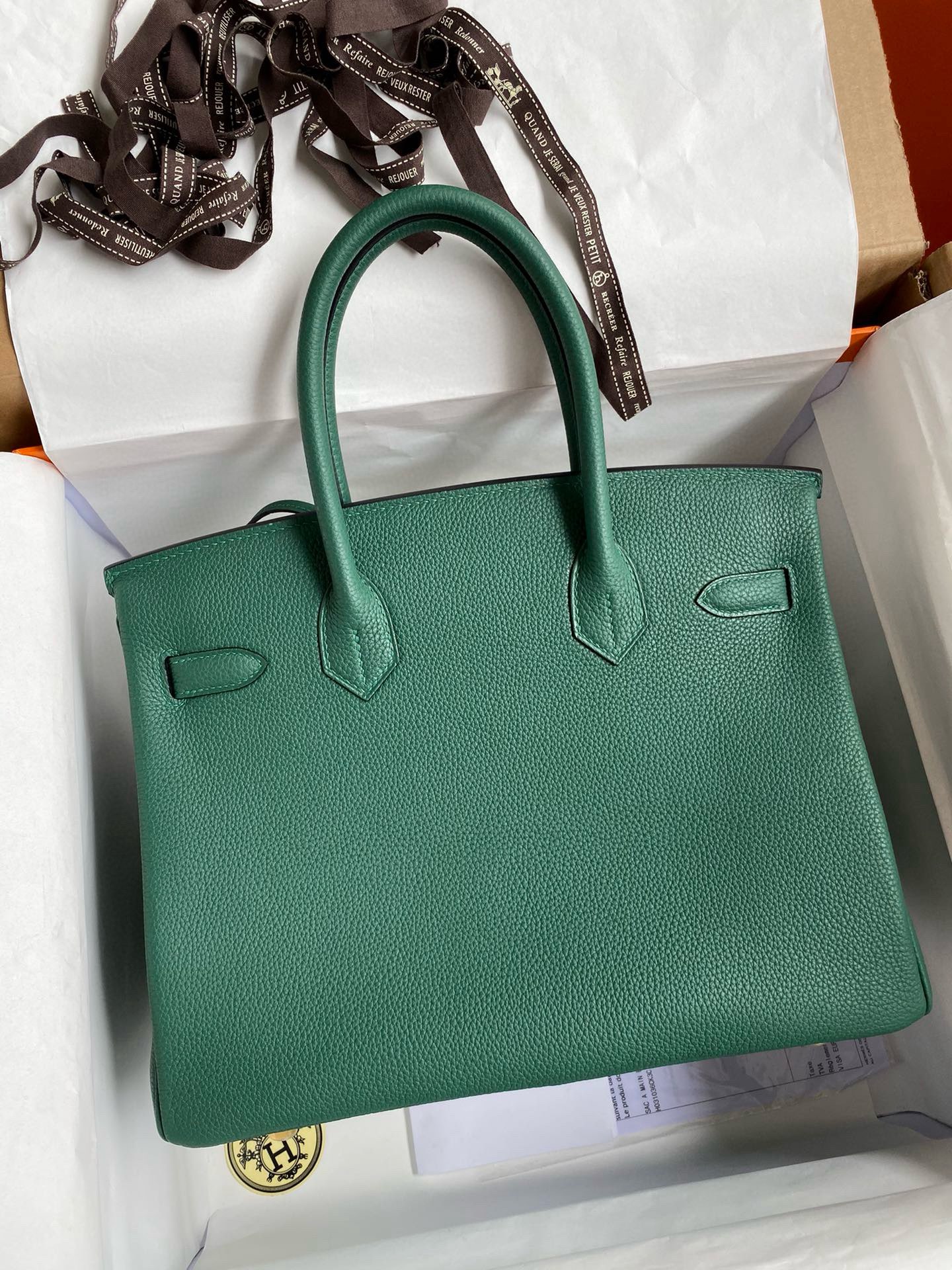 Hermes Birkin Original Togo Leather Bag 5588 Green Gold-Tone