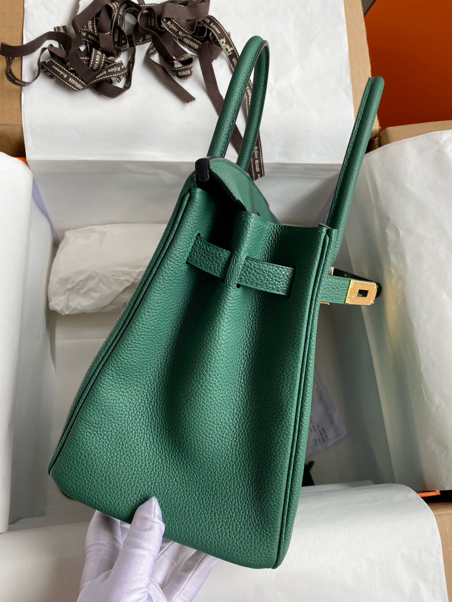 Hermes Birkin Original Togo Leather Bag 5588 Green Gold-Tone