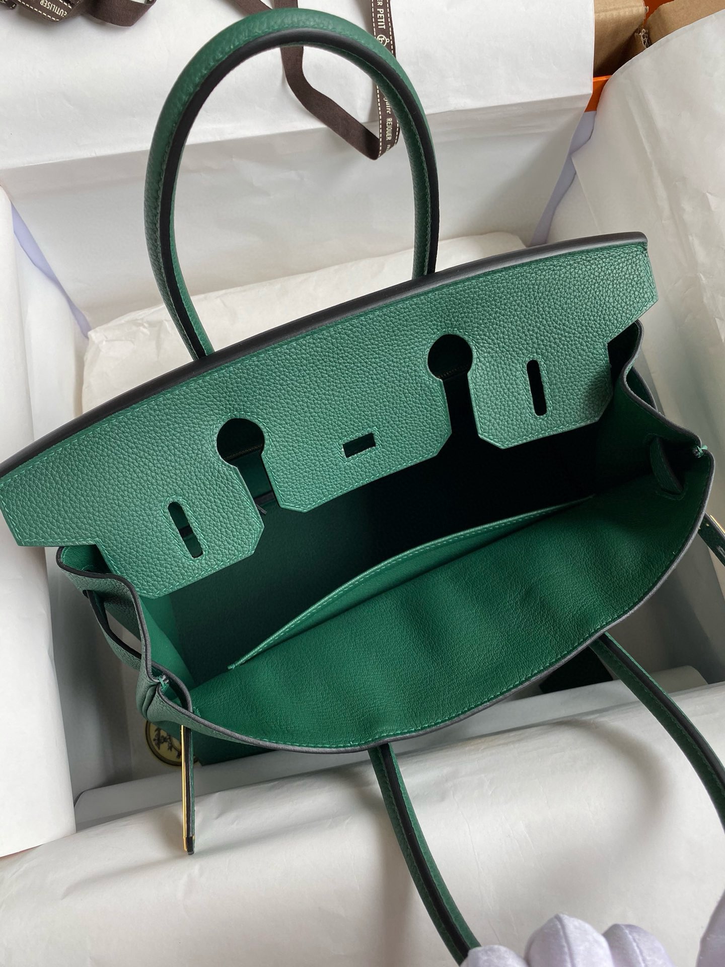 Hermes Birkin Original Togo Leather Bag 5588 Green Gold-Tone