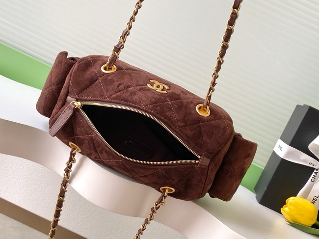 CHANEL Small Bowling Bag Suede AS5792 burgundy