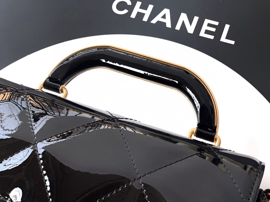 Chanel 25K Original Patent Leather Top Handle Bag  A6320 Black