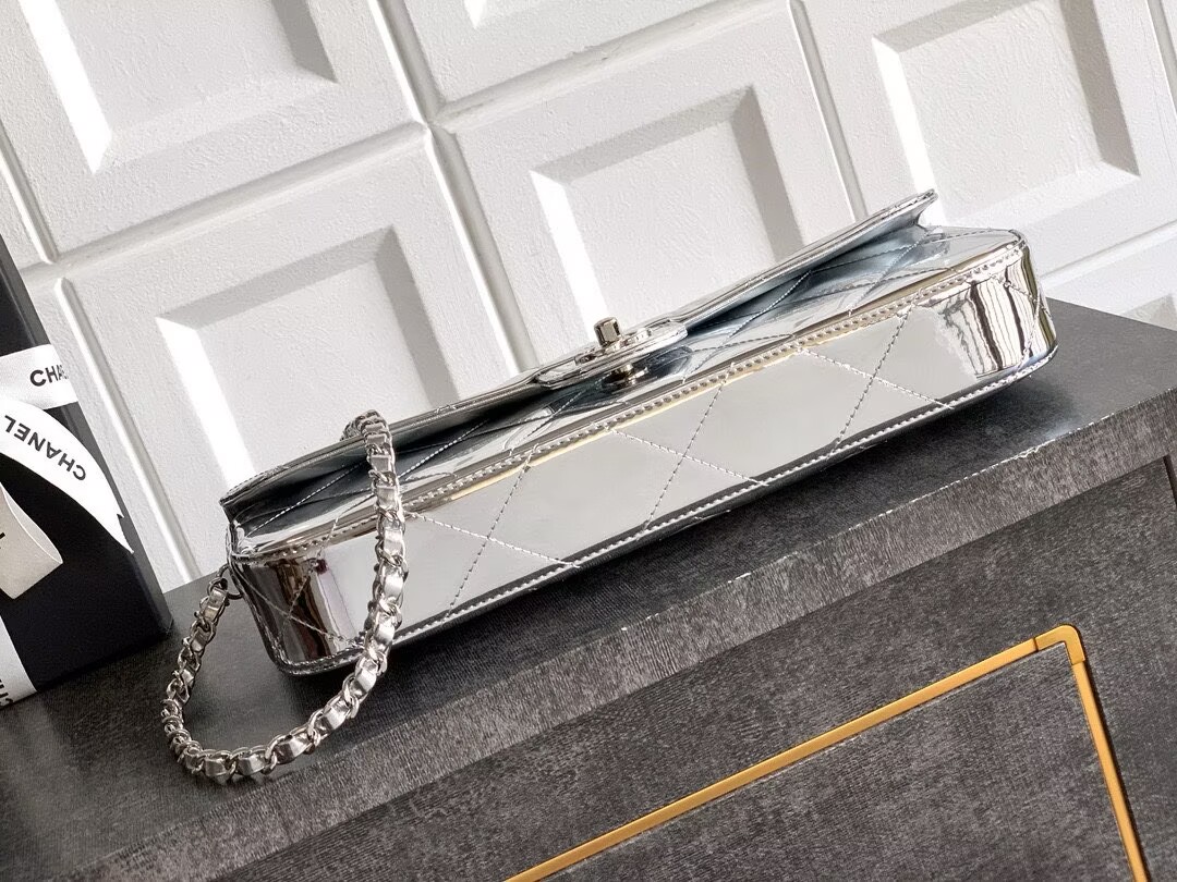 Chanel 25K Original Patent Leather Top Handle Bag A6321 Silver