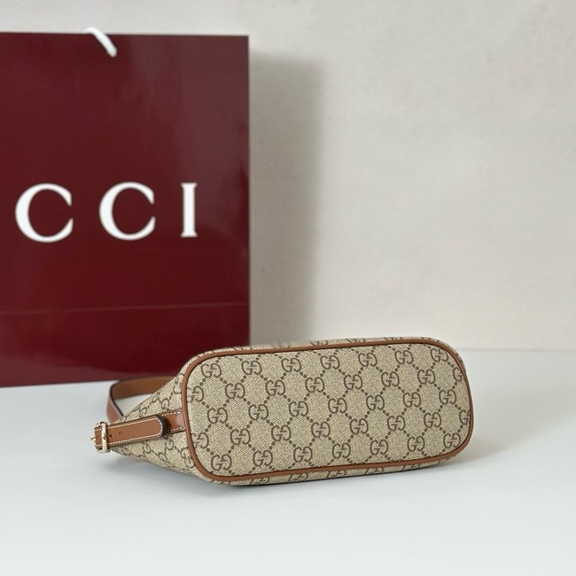 Gucci GG Emblem small shoulder bag 847281 beige and dark brown fabric