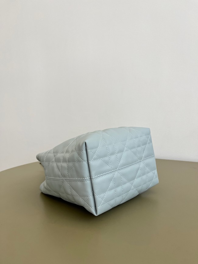 Small Dior Toujours Vertical Tote Bag Macrocannage Crinkled Calfskin M2835 light blue