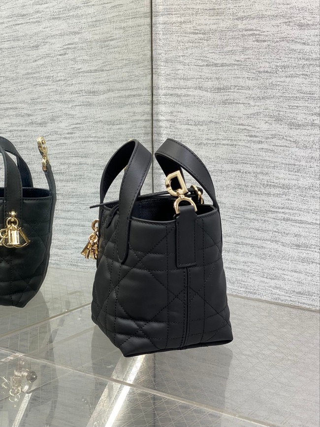 Dior Toujours Vertical Nano Tote Bag Macrocannage Calfskin S6100 black&gold