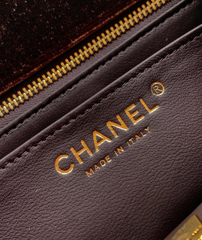 Chanel Mini Classic Handbag velvet AS1786 dark brown
