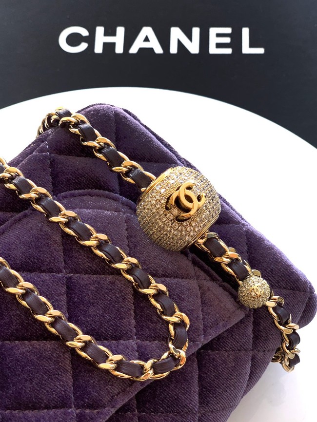Chanel small Classic Handbag velvet AS1787 Purple