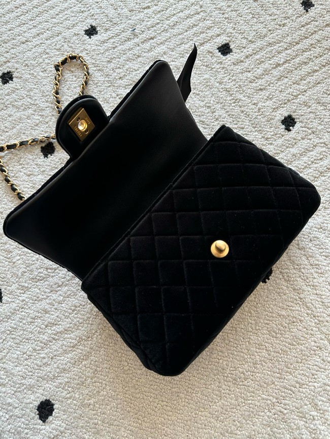 CHANEL small Flap Bag with Top Handle Tweed&Silk AS5702 Black