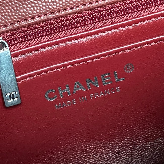 CHANEL Mini Flap Bag with Top Handle AS5702 red&Silver Metal