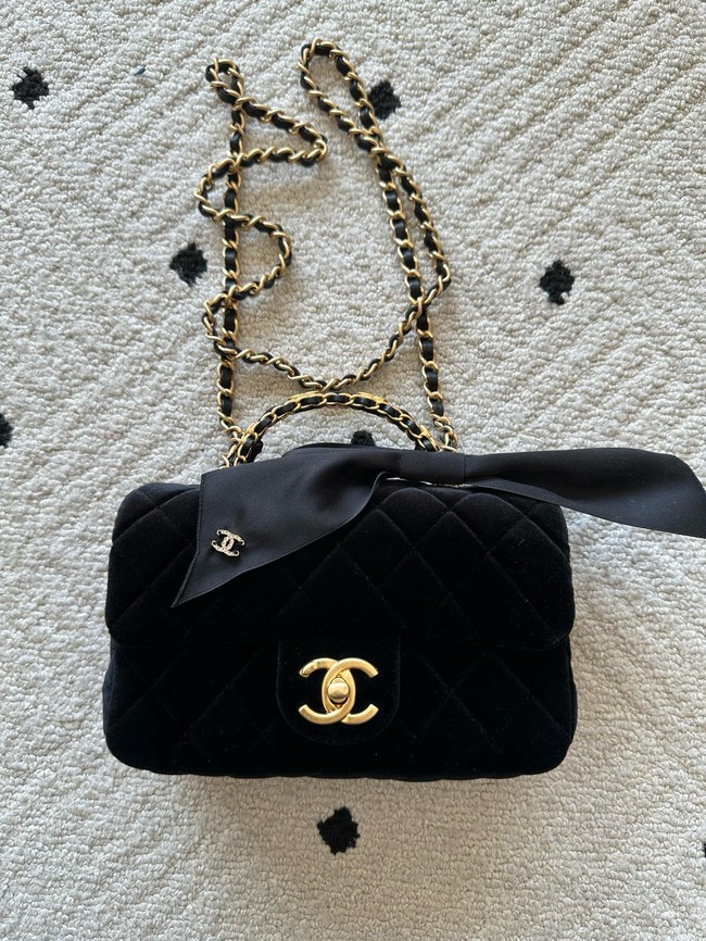 CHANEL Mini Flap Bag with Top Handle  Tweed& Silk AS5875 Black