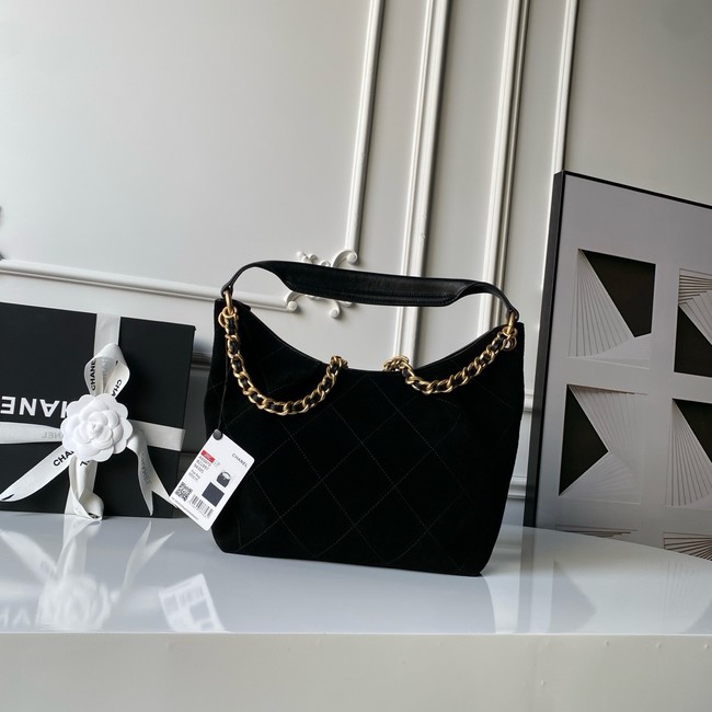 CHANEL Hobo Bag Suede Calfskin AS5970 black