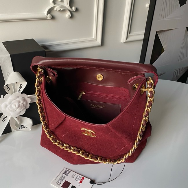 CHANEL Hobo Bag Suede Calfskin AS5970 burgundy