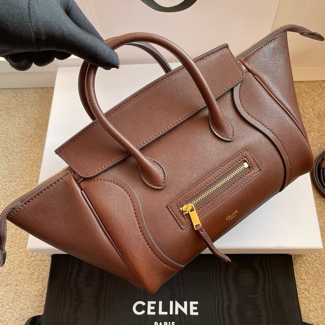 Celine SMALL NEW LUGGAGE IN SUPPLE SHINY LAMBSKIN 124213 SOFT brown