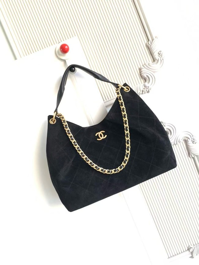 CHANEL Hobo Bag Suede Calfskin AS5978 black