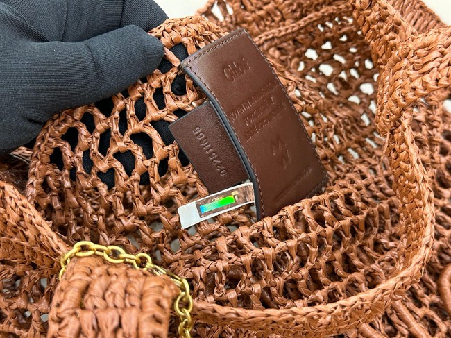 Chloe SUMMER straw and leather tote bag 0824P brown