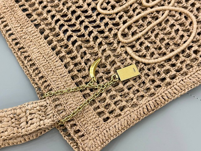 Chloe SUMMER straw and leather tote bag 0824P brown