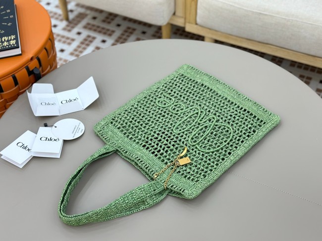 Chloe SUMMER straw and leather tote bag 0824P green