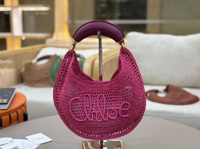Chloe SUMMER straw and leather tote bag 1668 rose