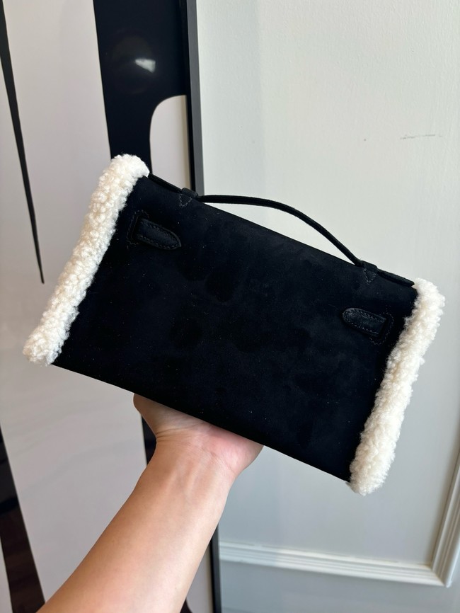 Hermes Kelly 22cm Tote Bag Suede Leather KL22 black