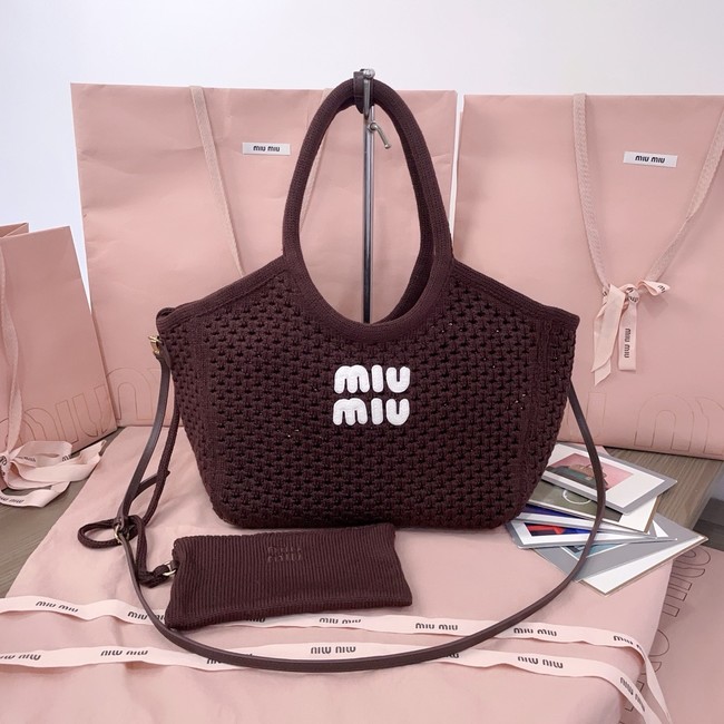 MIUMIU woven tote bag 5GB281 dark brown