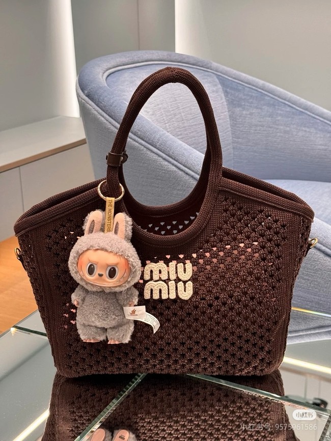MIUMIU woven tote bag 5GB281 dark brown