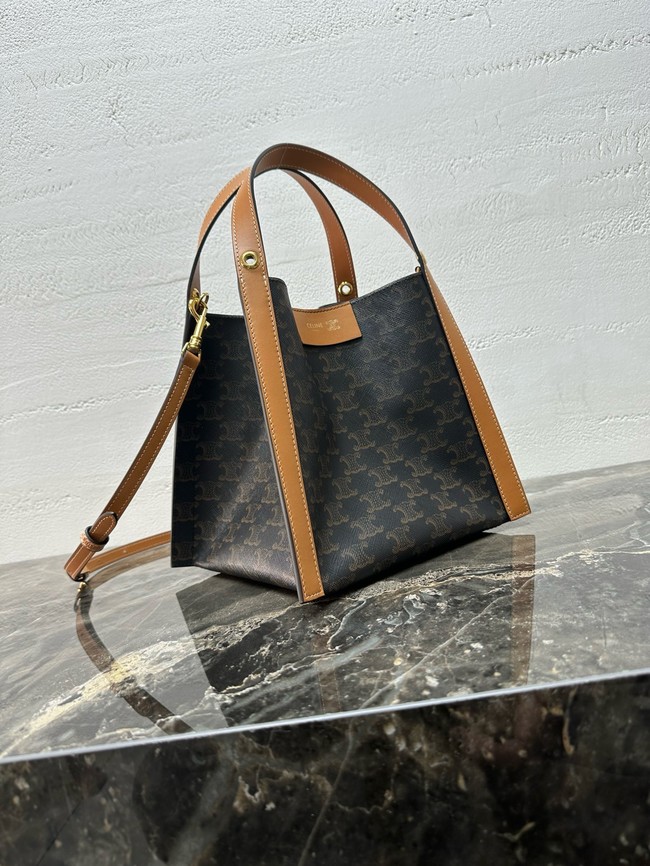 Celine SMALL CUBE BAG IN Triomphe Canvas and NATURAL Calfskin 124182 MIEL